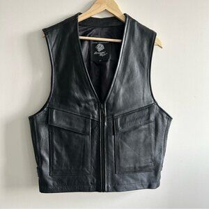 VINTAGE Screaming Eagle Black Genuine Leather Front Pockets Vest